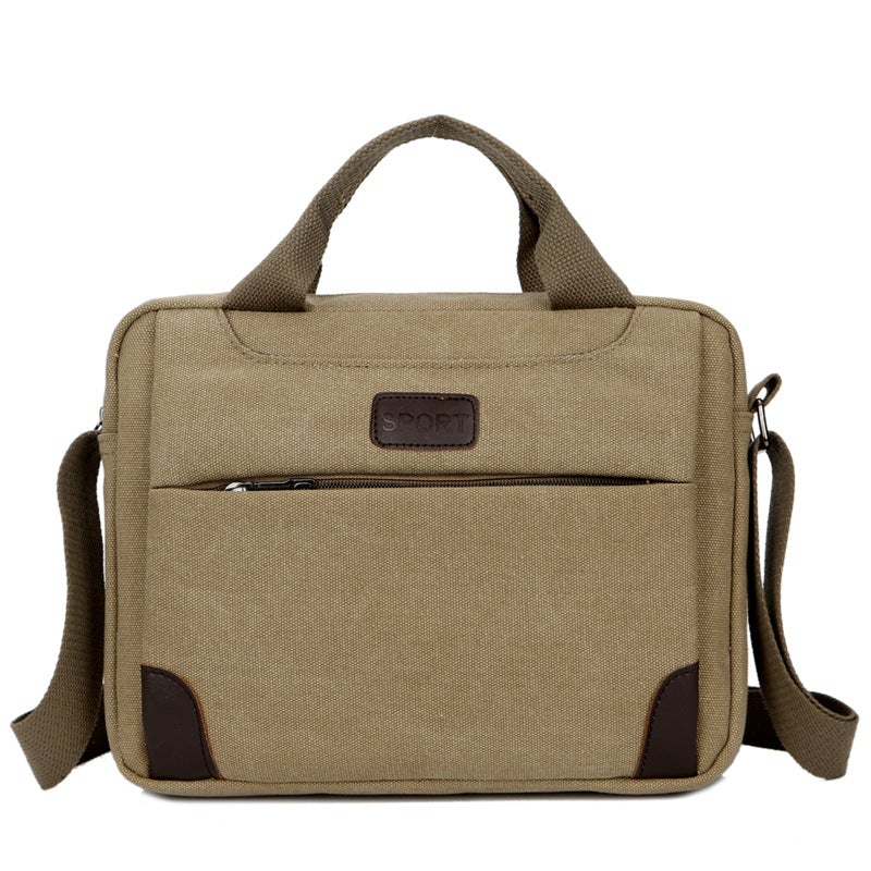 Casual Canvas Men's High Quality Messenger Bag in horizontal square shape with zipper opening and single strap.