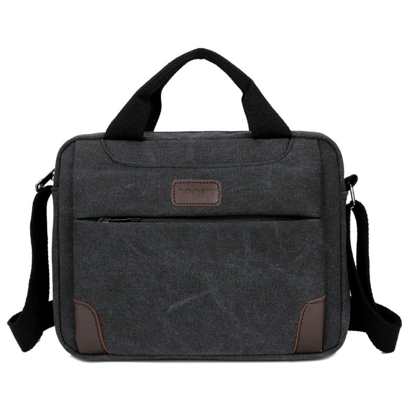 Casual Canvas Men's High Quality Messenger Bag in horizontal square shape with zipper opening and single strap.