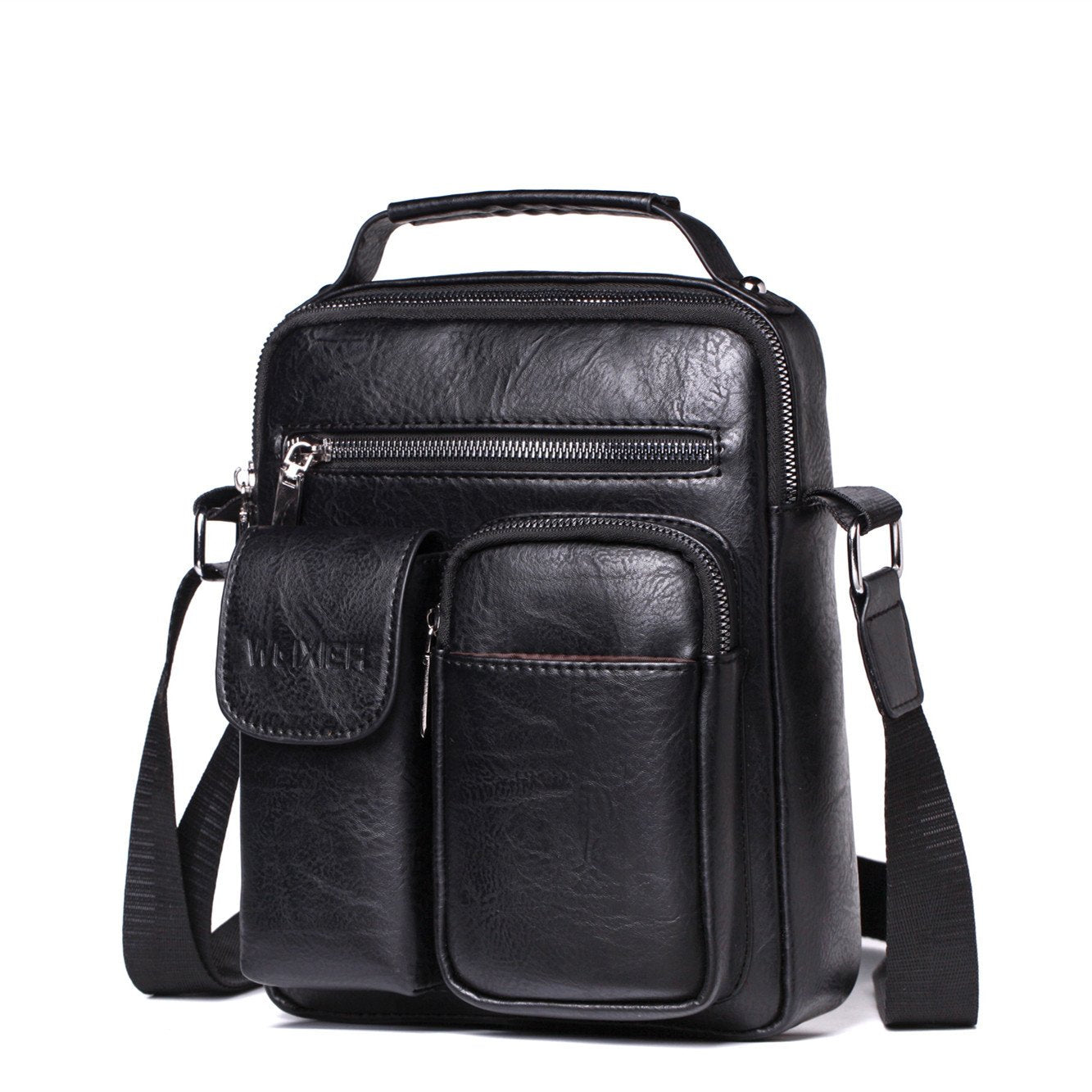 Casual Outdoor Leisure Crossbody Messenger Bag for Men made of PU leather, featuring a stylish design with multiple compartments.