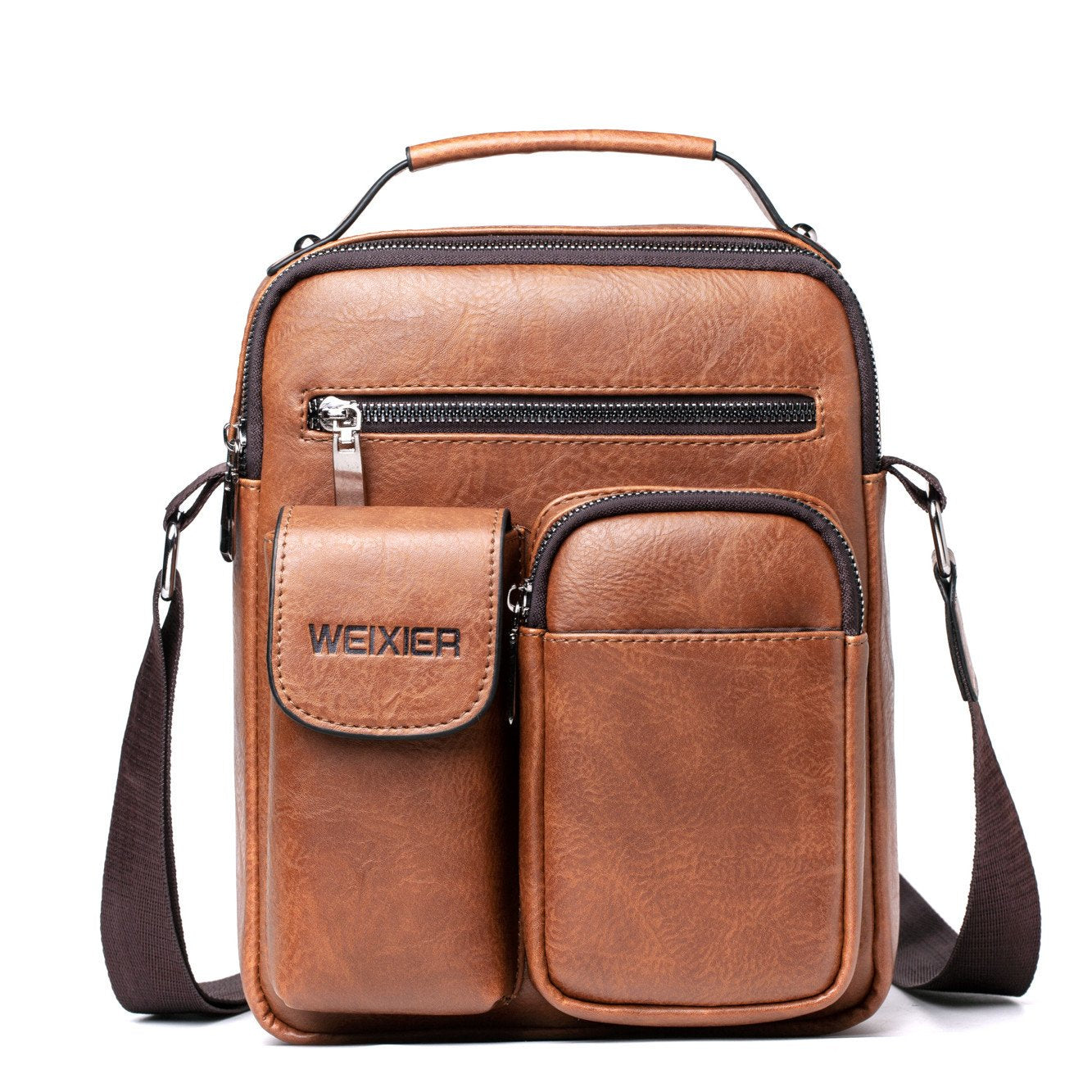 Casual Outdoor Leisure Crossbody Messenger Bag for Men made of PU leather, featuring a stylish design with multiple compartments.