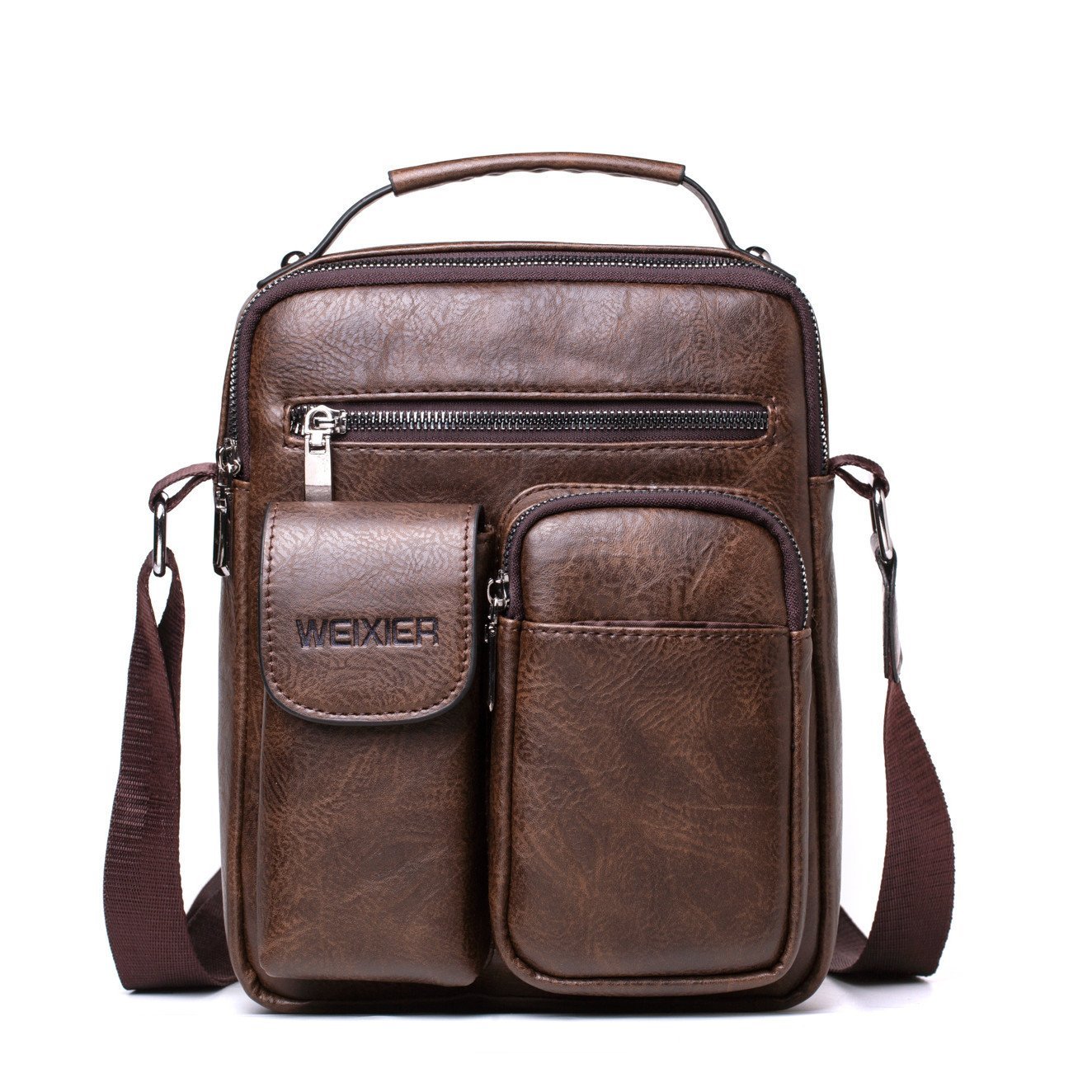 Casual Outdoor Leisure Crossbody Messenger Bag for Men made of PU leather, featuring a stylish design with multiple compartments.