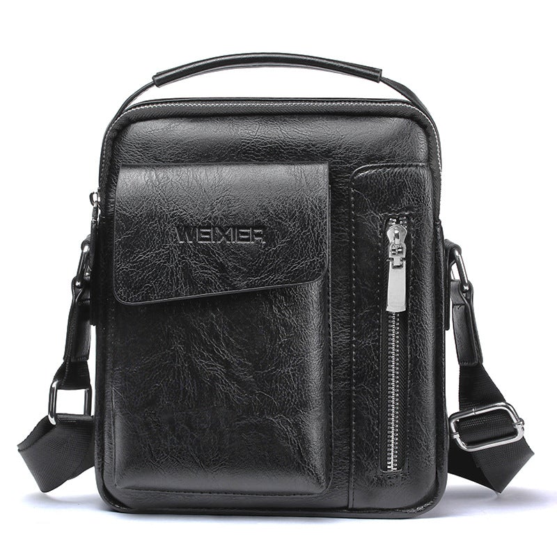 Casual Portable Men's Small Messenger Bag made of PU leather, featuring a zipper closure and a single telescopic handle, ideal for everyday use.