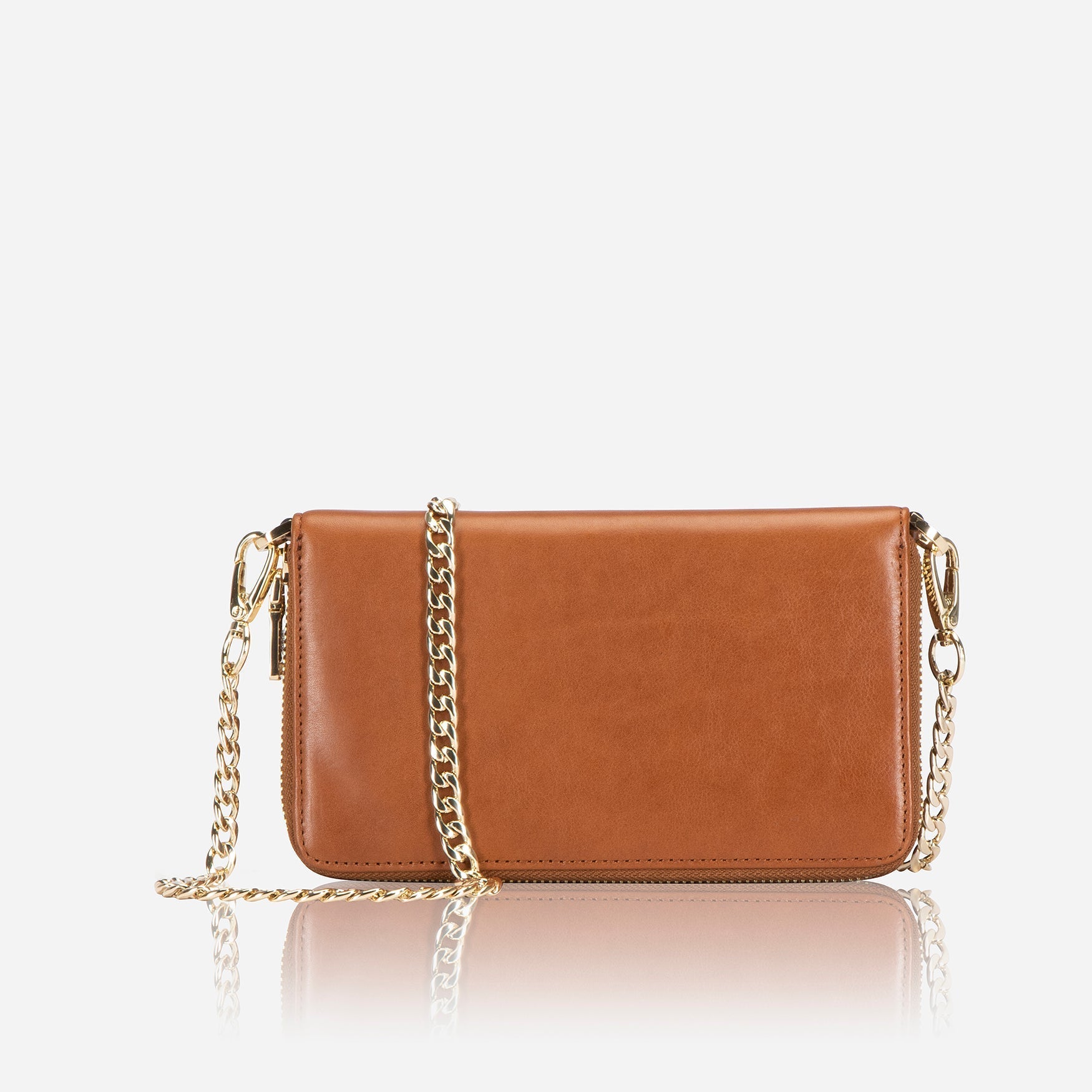 Tan Chain Purse with eye-catching chain design, perfect for storing cards, notes, and coins.