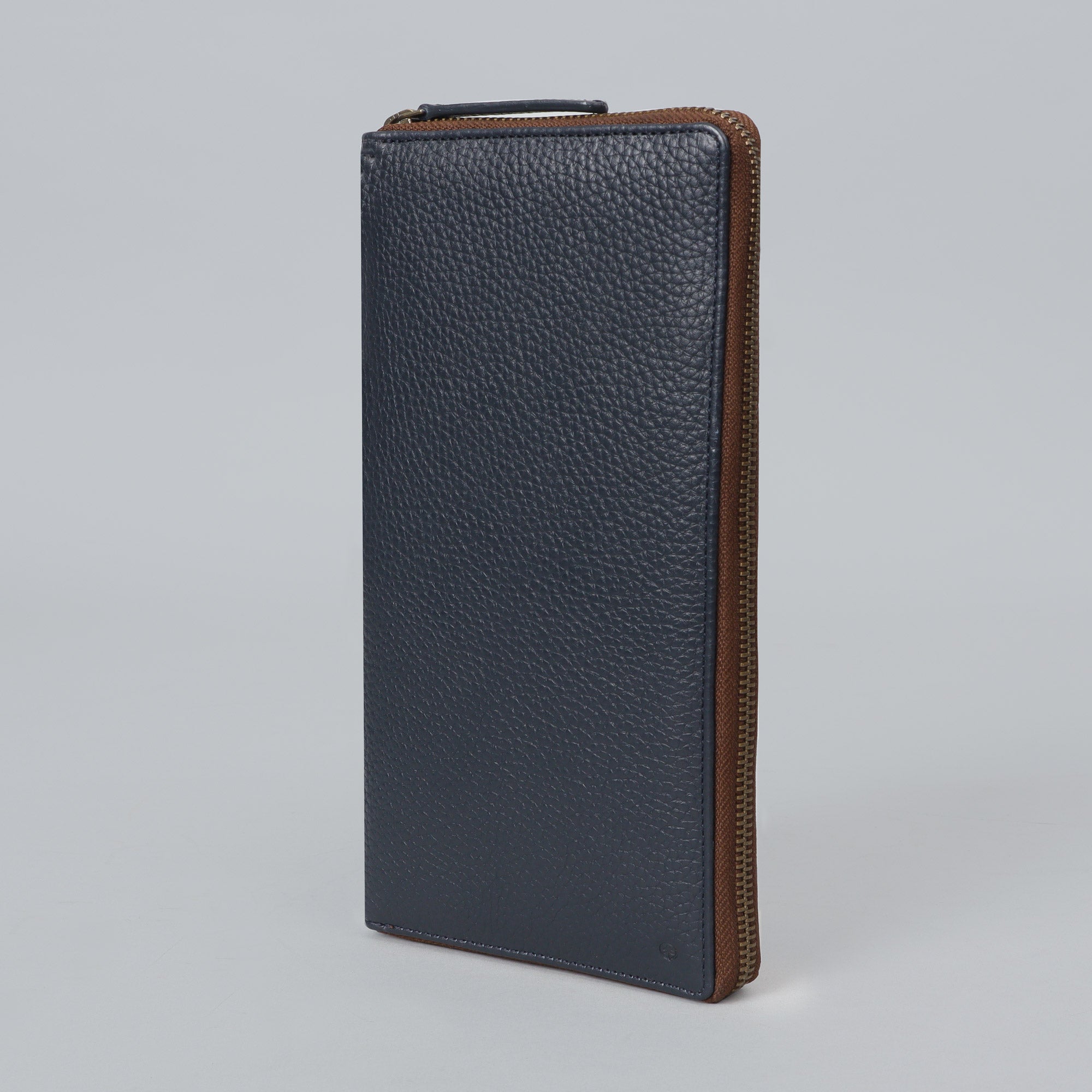 A stylish Cheque Book Leather Wallet made from premium full grain leather, featuring multiple card pockets and a secure zipper closure.