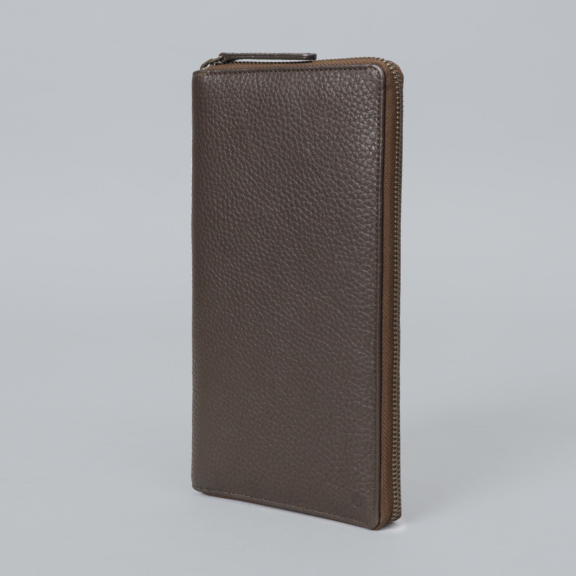 A stylish Cheque Book Leather Wallet made from premium full grain leather, featuring multiple pockets and a secure zipper closure.