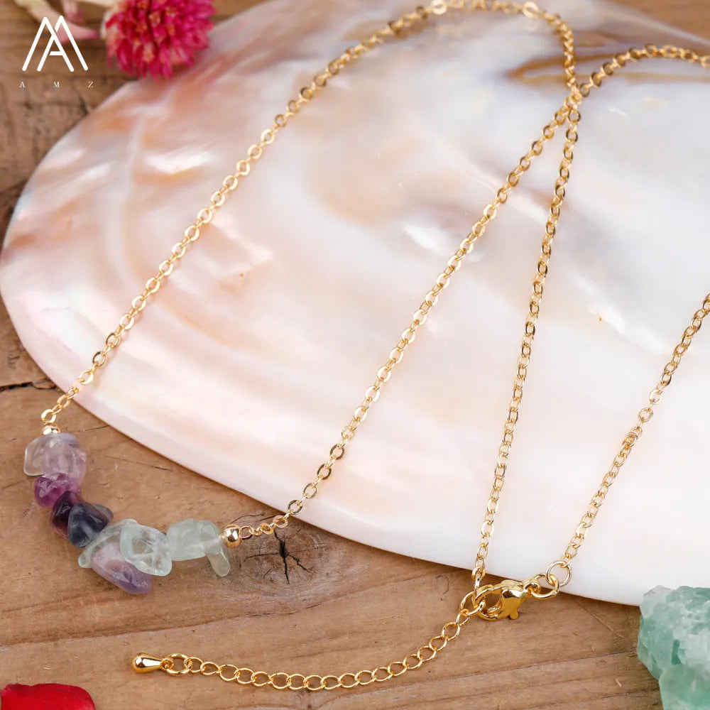 Chic Crystal Necklace featuring a trendy moon design with vibrant gemstones including turquoise, rose quartz, and opal, perfect for women.