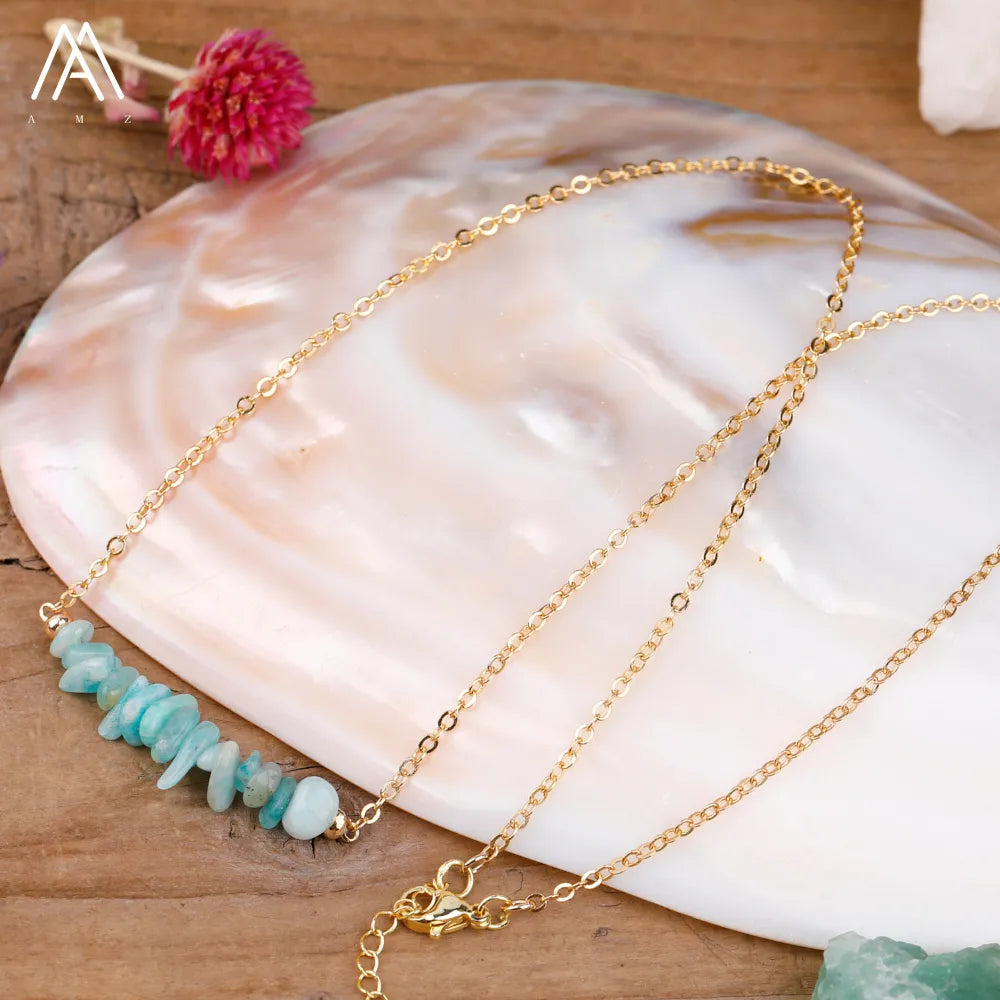 Chic Crystal Necklace featuring a trendy moon design with vibrant gemstones including turquoise, rose quartz, and opal, perfect for women.