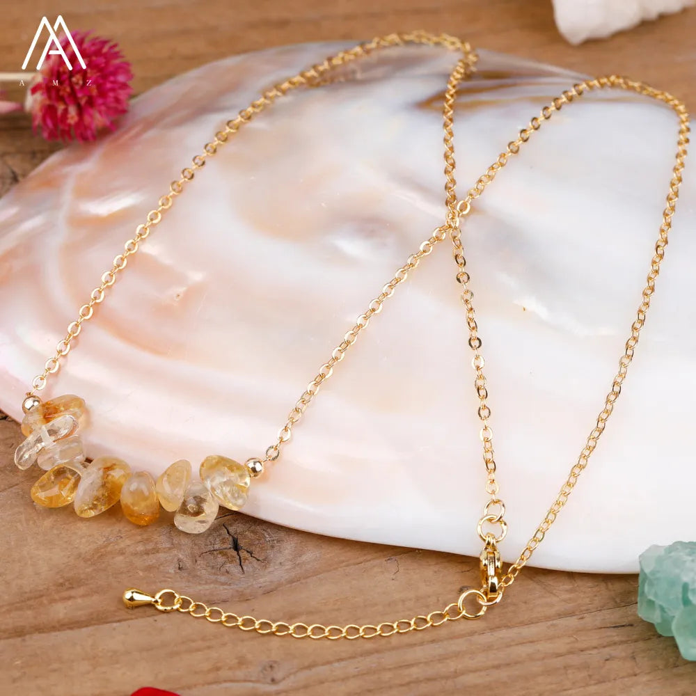 Chic Crystal Necklace featuring a trendy moon design with vibrant gemstones including turquoise, rose quartz, and opal, perfect for women.