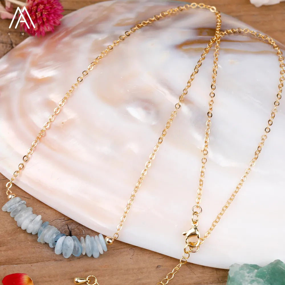 Chic Crystal Necklace featuring a trendy moon design with vibrant gemstones including turquoise, rose quartz, and opal, perfect for women.