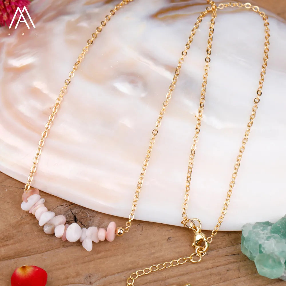 Chic Crystal Necklace featuring a trendy moon design with vibrant gemstones including turquoise, rose quartz, and opal, perfect for women.