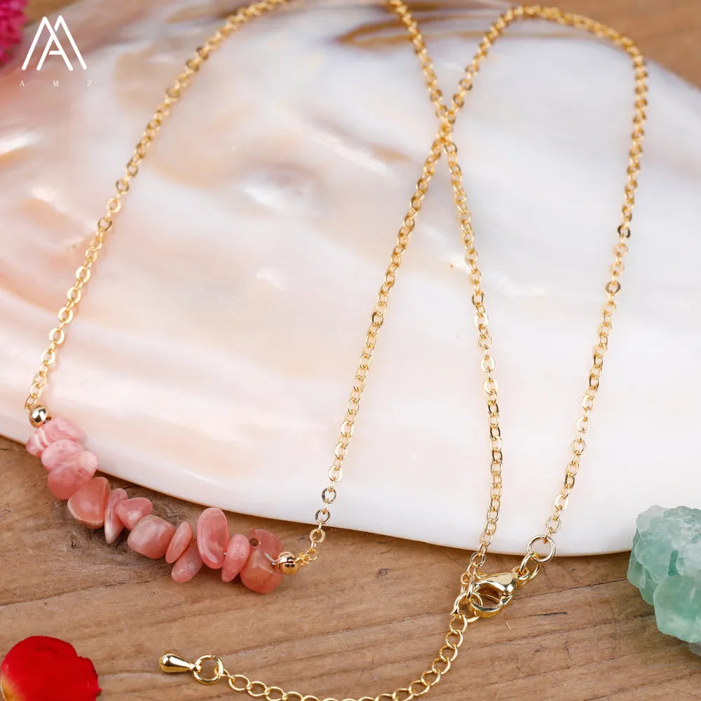 Chic Crystal Necklace featuring a trendy moon design with vibrant gemstones including turquoise, rose quartz, and opal, perfect for women.