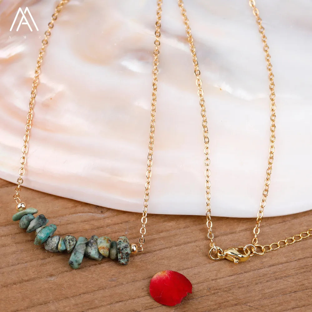 Chic Crystal Necklace featuring a trendy moon design with vibrant gemstones including turquoise, rose quartz, and opal, perfect for women.