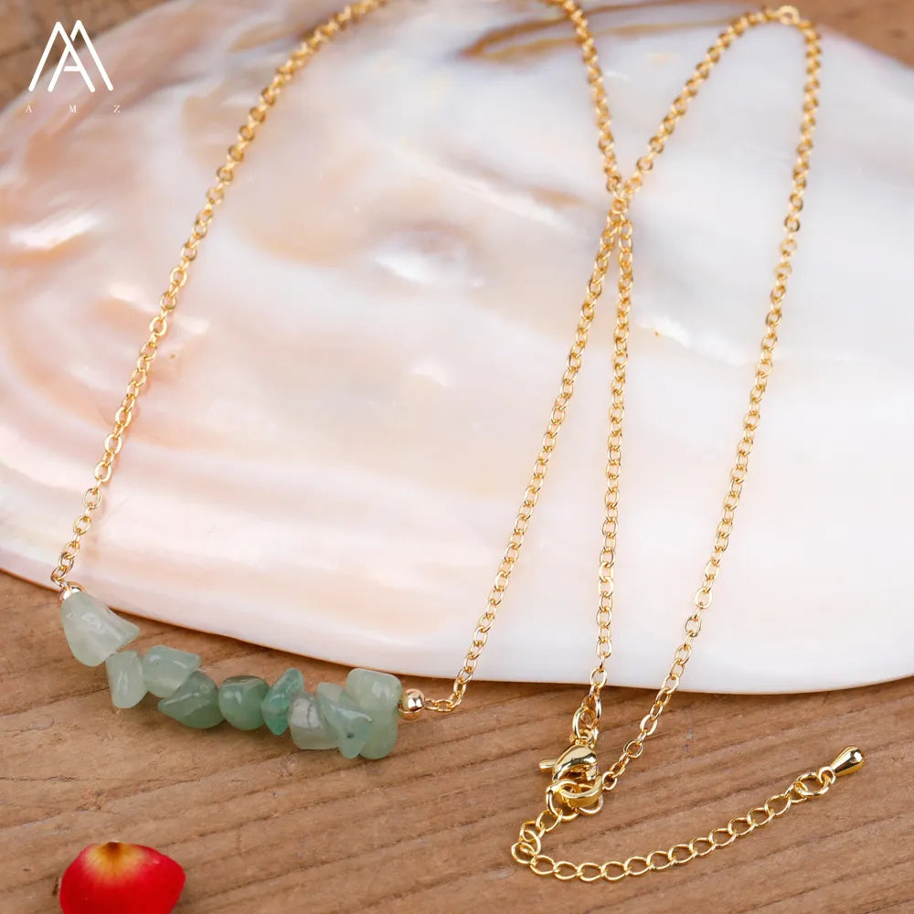 Chic Crystal Necklace featuring a trendy moon design with vibrant gemstones including turquoise, rose quartz, and opal, perfect for women.