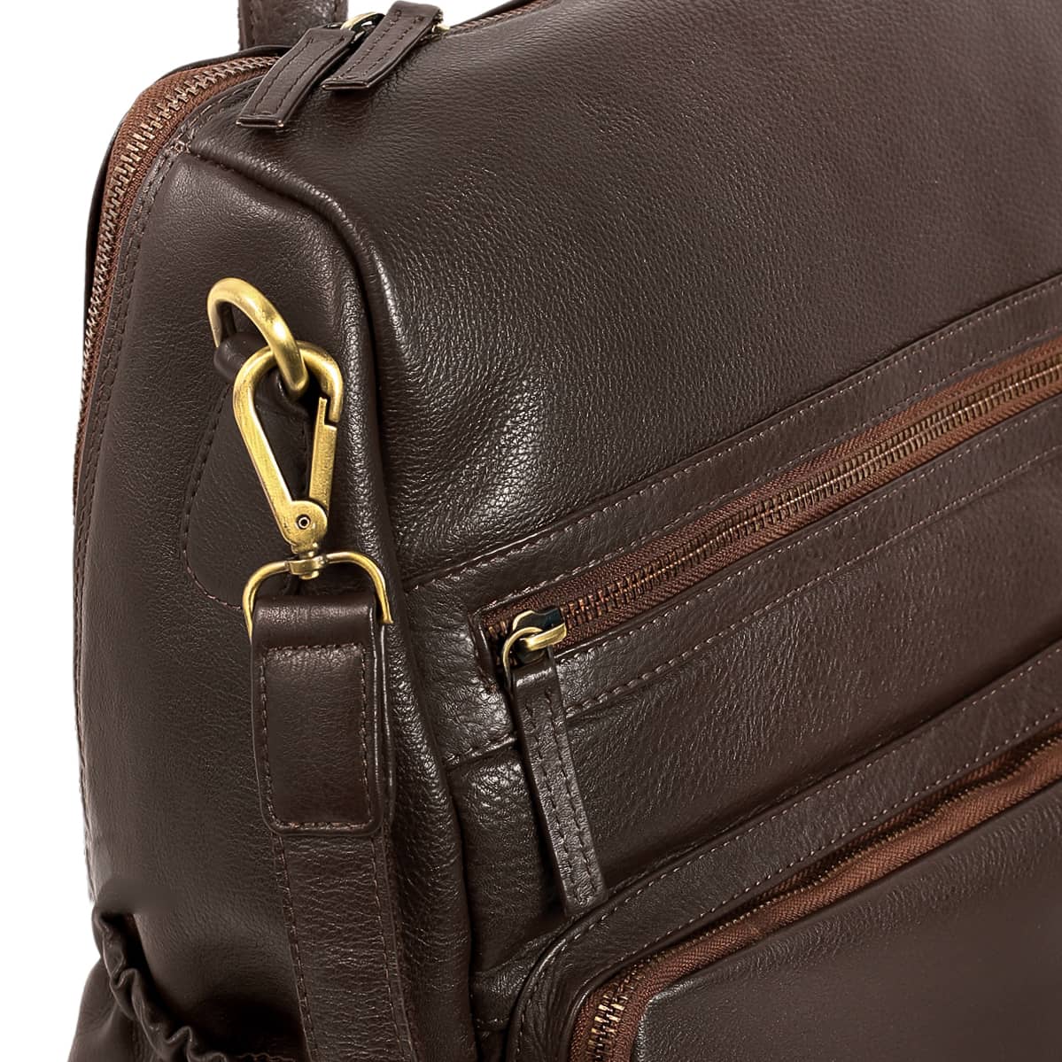 Classic leather backpack made from top-grain hides, showcasing its stylish design and spacious interior.