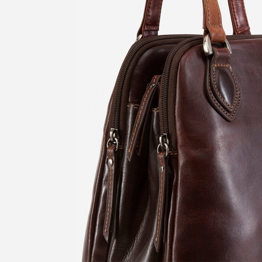 Compact Ladies Handbag in Tobacco, showcasing its elegant design and spacious interior.