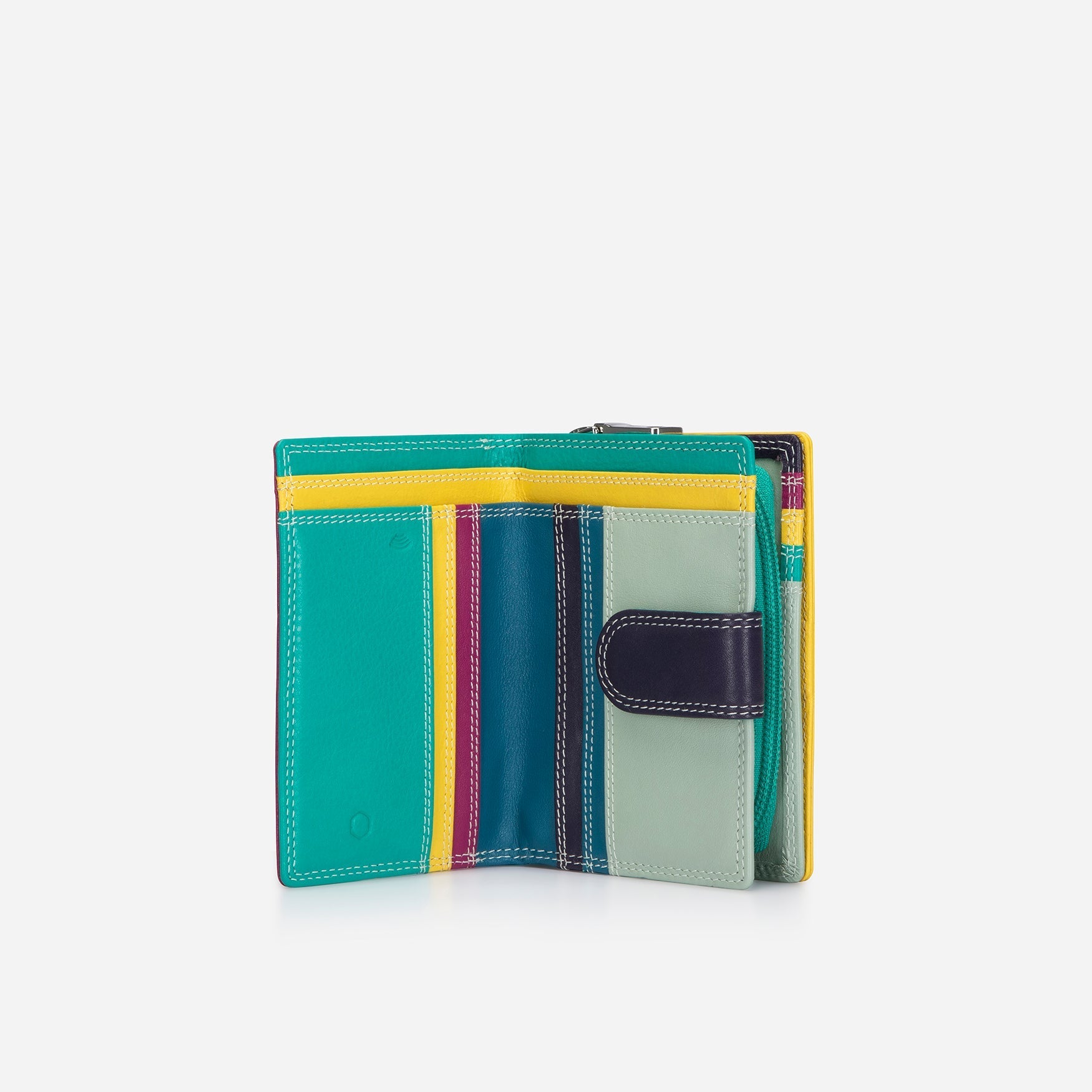 Compact Ladies Purse in vibrant Caribbean colors with press-stud closure, perfect for stylish organization.