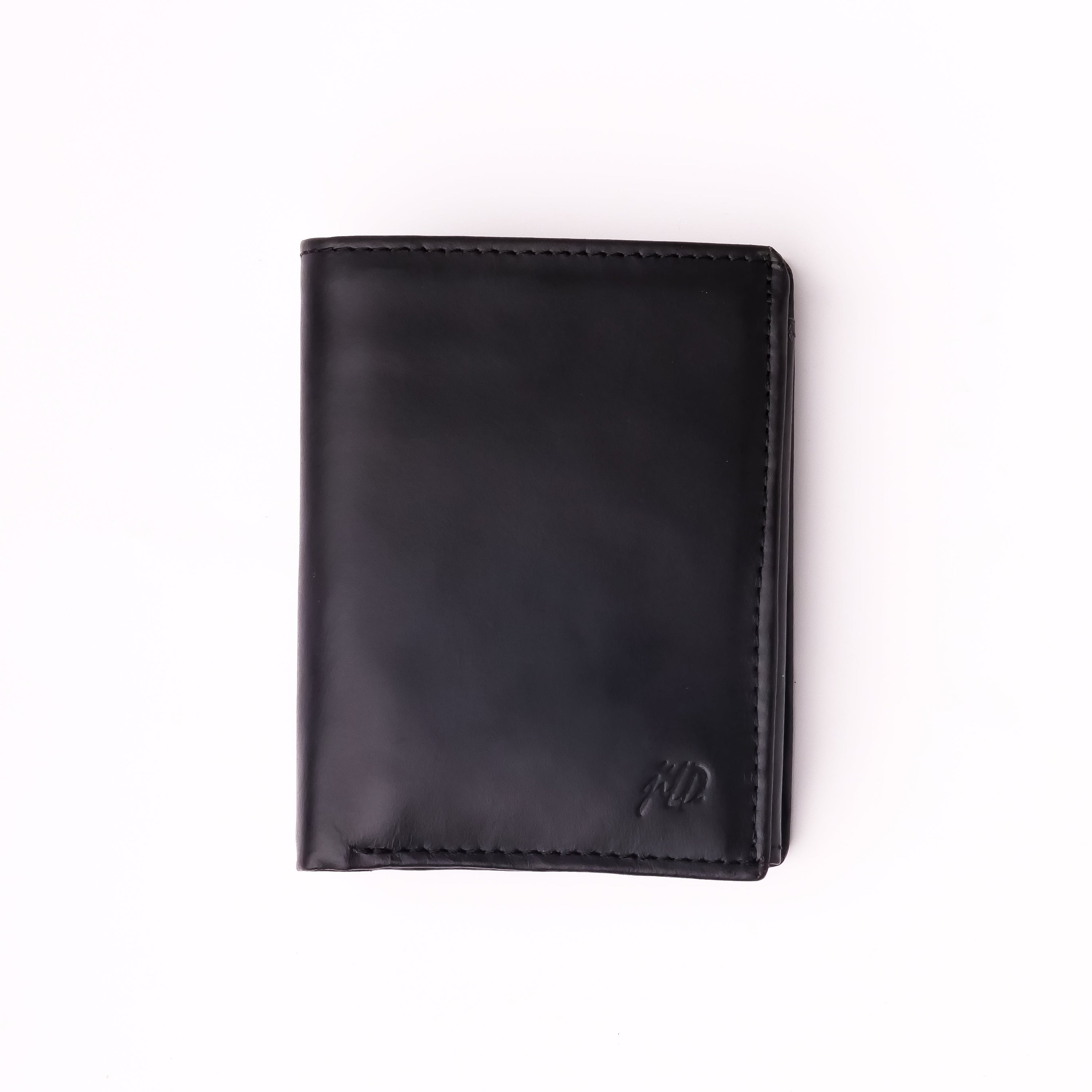 Compact Black Leather Wallet featuring multiple card slots and a coin pocket, elegantly designed for convenience and style.