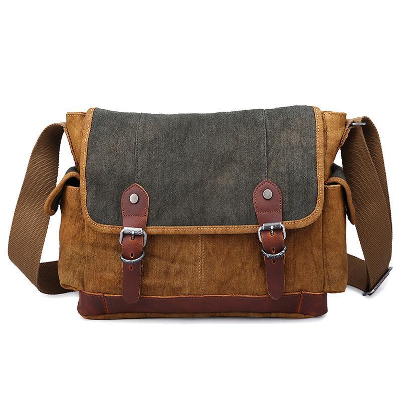 Contrast Color Retro Covered Canvas Messenger Bag featuring a stylish design with a solid color pattern and a secure zipper pocket.