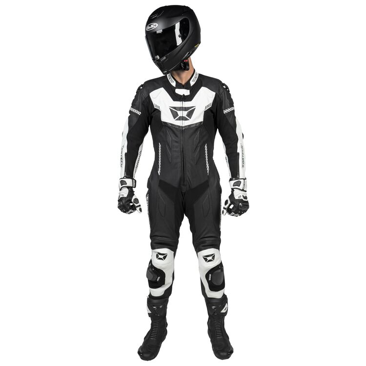 Cortech Revo Sport Air Race Suit made of durable cowhide leather with perforations for airflow, featuring Knox armor and knee sliders.