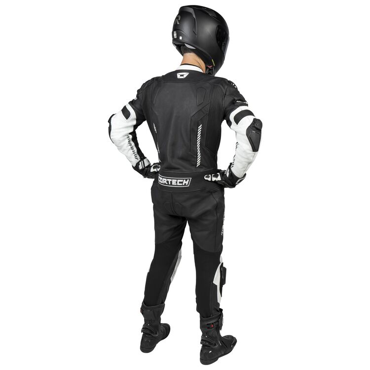 Cortech Revo Sport Air Race Suit made of durable cowhide leather with perforations for airflow, featuring Knox armor and knee sliders.