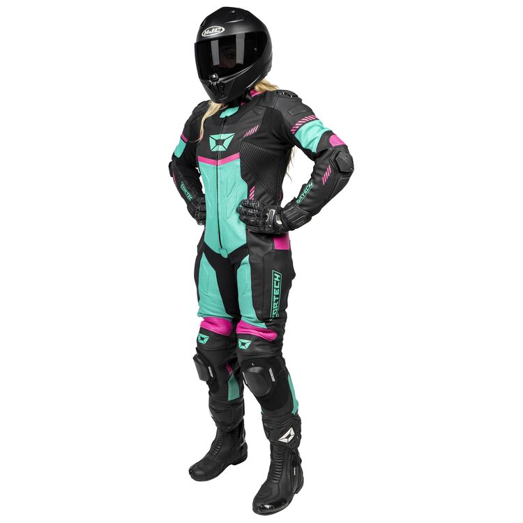 Cortech Revo Sport Air Women's Race Suit showcasing its sleek design and protective features, made from high-quality cowhide leather.