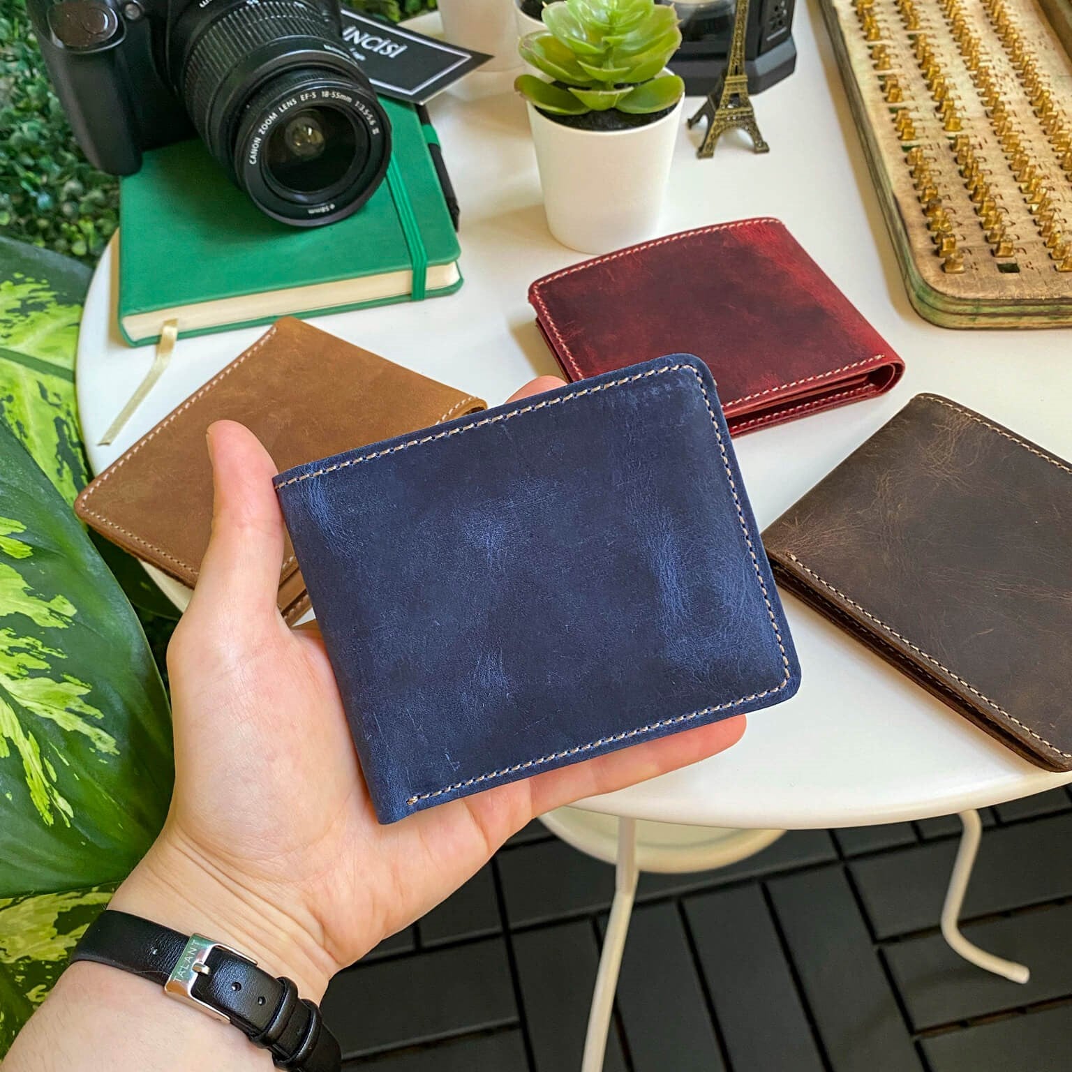 Cosmos Genuine Leather Trifold Classic Men's Wallet in various colors, showcasing its sleek design and high-quality leather.