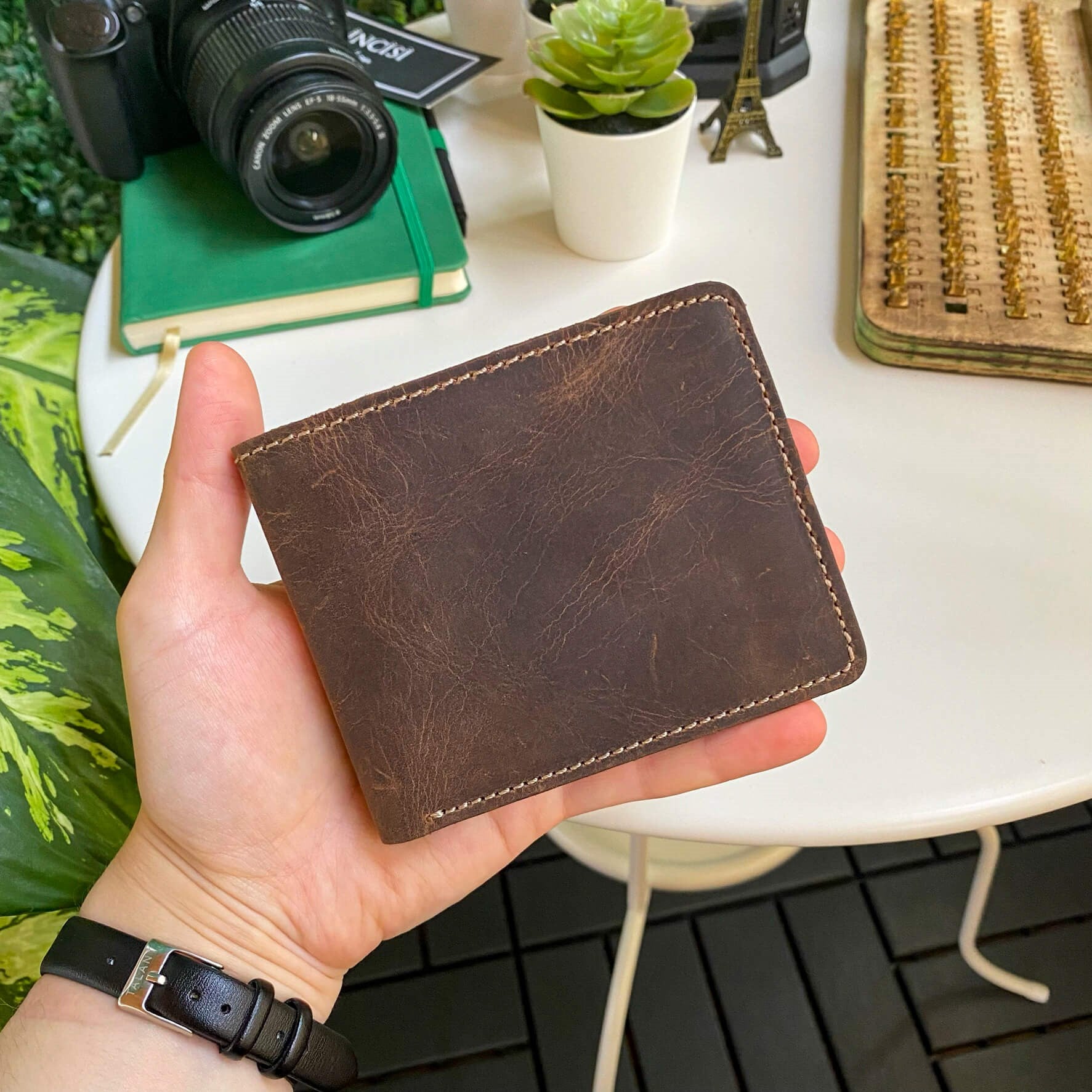 Cosmos Genuine Leather Trifold Classic Men's Wallet in various colors, showcasing its sleek design and high-quality leather.