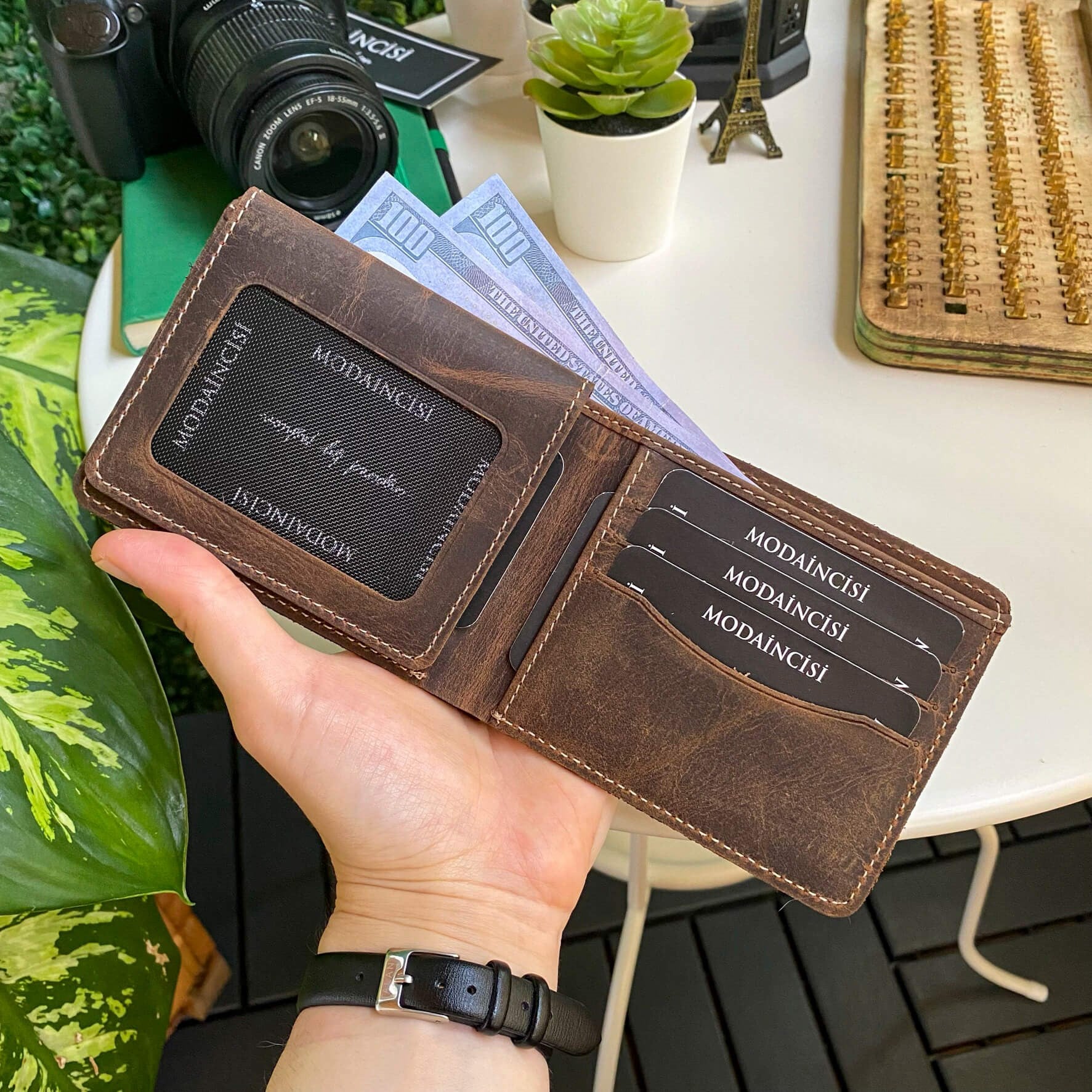 Cosmos Genuine Leather Trifold Classic Men's Wallet in various colors, showcasing its sleek design and high-quality leather.