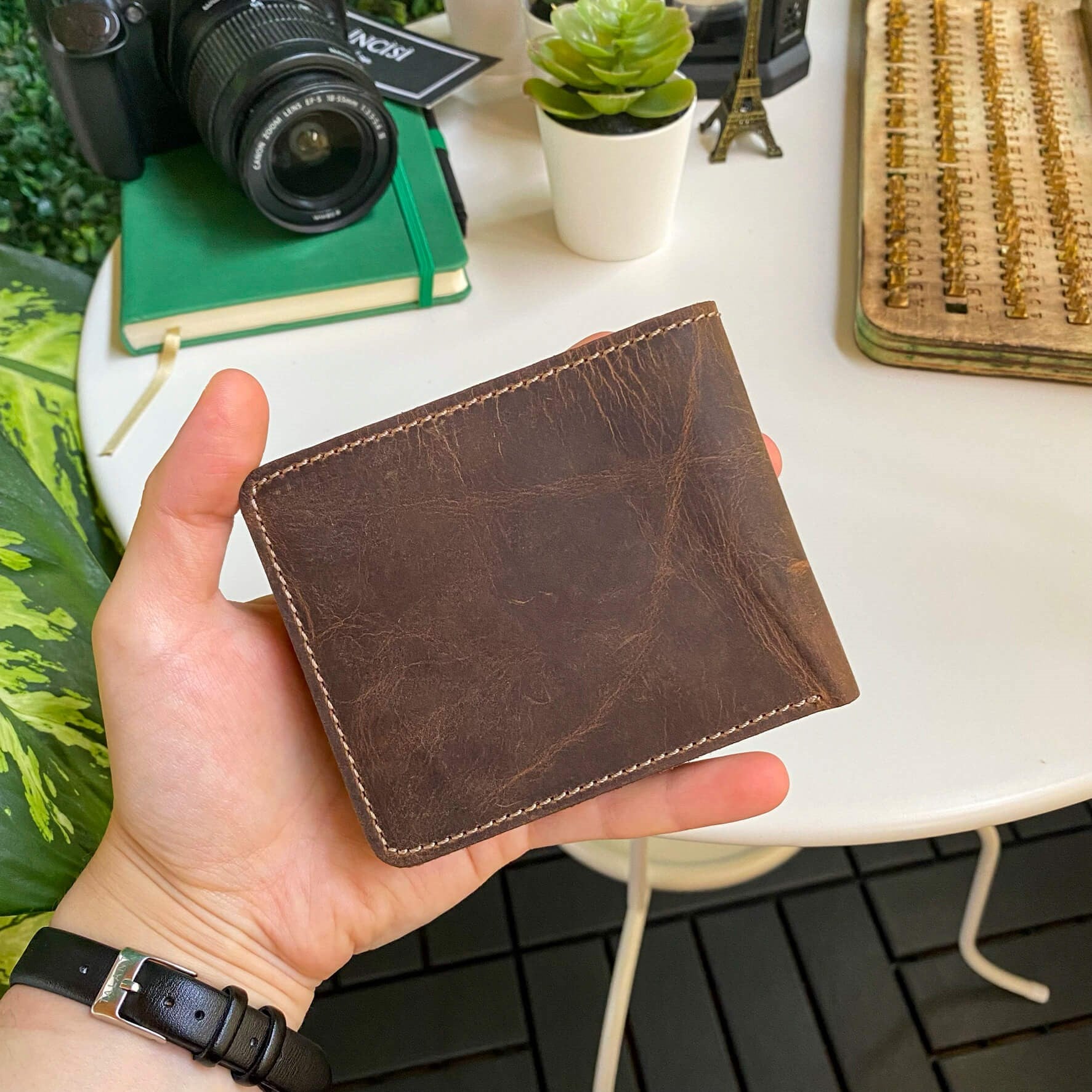 Cosmos Genuine Leather Trifold Classic Men's Wallet in various colors, showcasing its sleek design and high-quality leather.