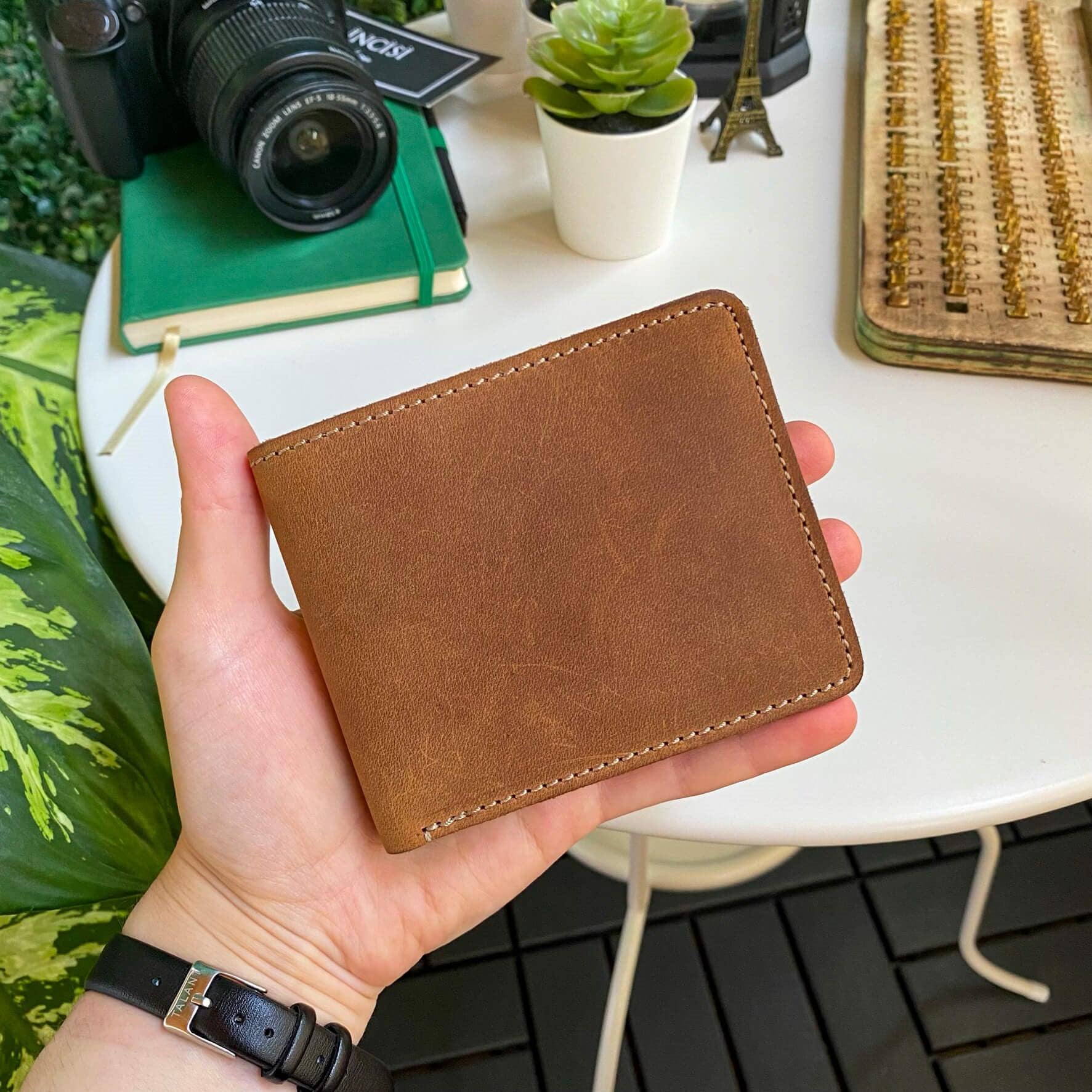 Cosmos Genuine Leather Trifold Classic Men's Wallet in various colors, showcasing its sleek design and high-quality leather.