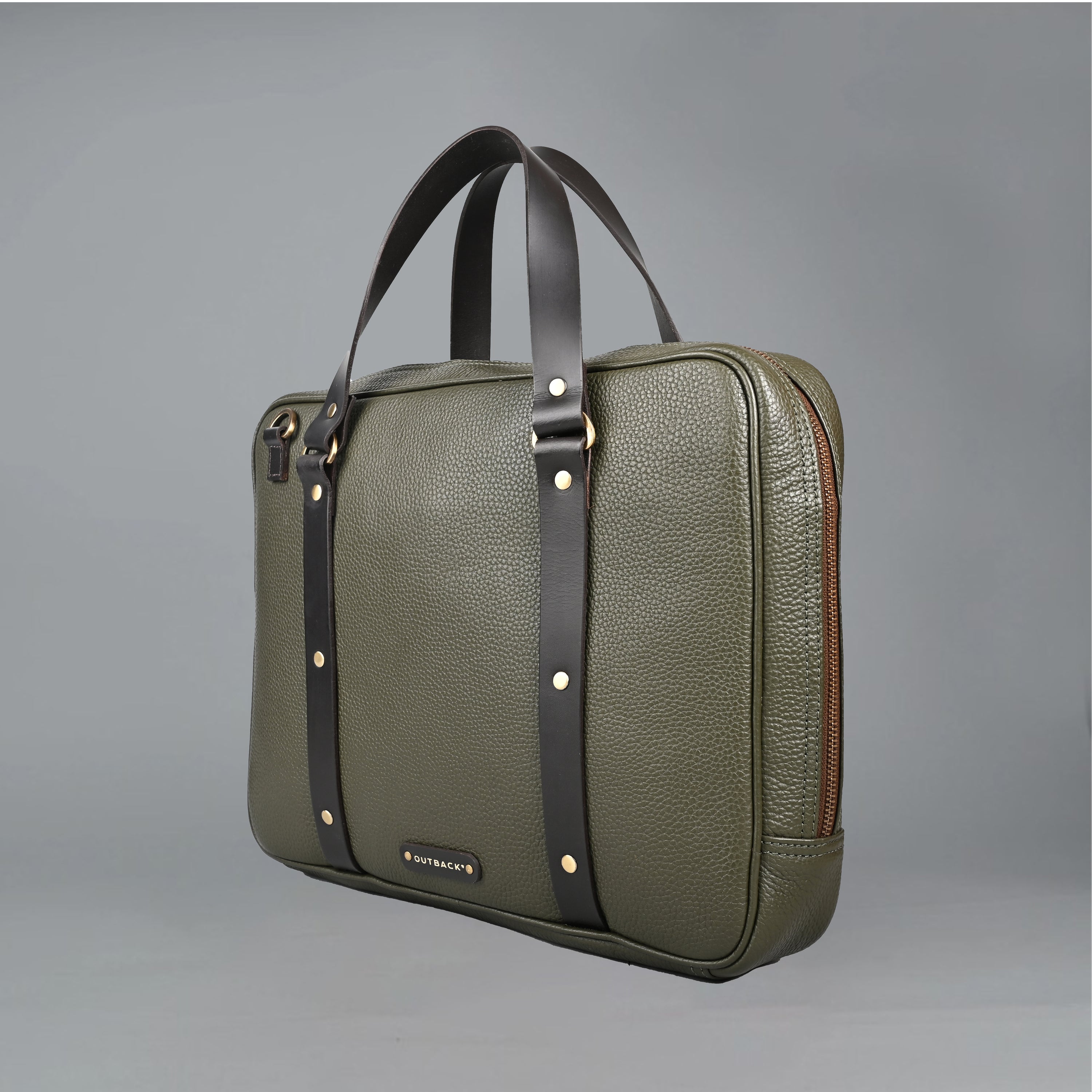 The Creek Briefcase made from premium leather, featuring a padded laptop section and multiple storage pockets.