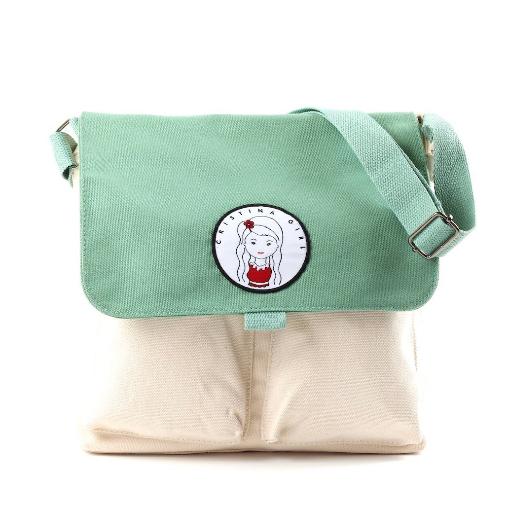 Stylish two-tone cross body bag made of durable canvas, featuring adjustable strap and multiple pockets.