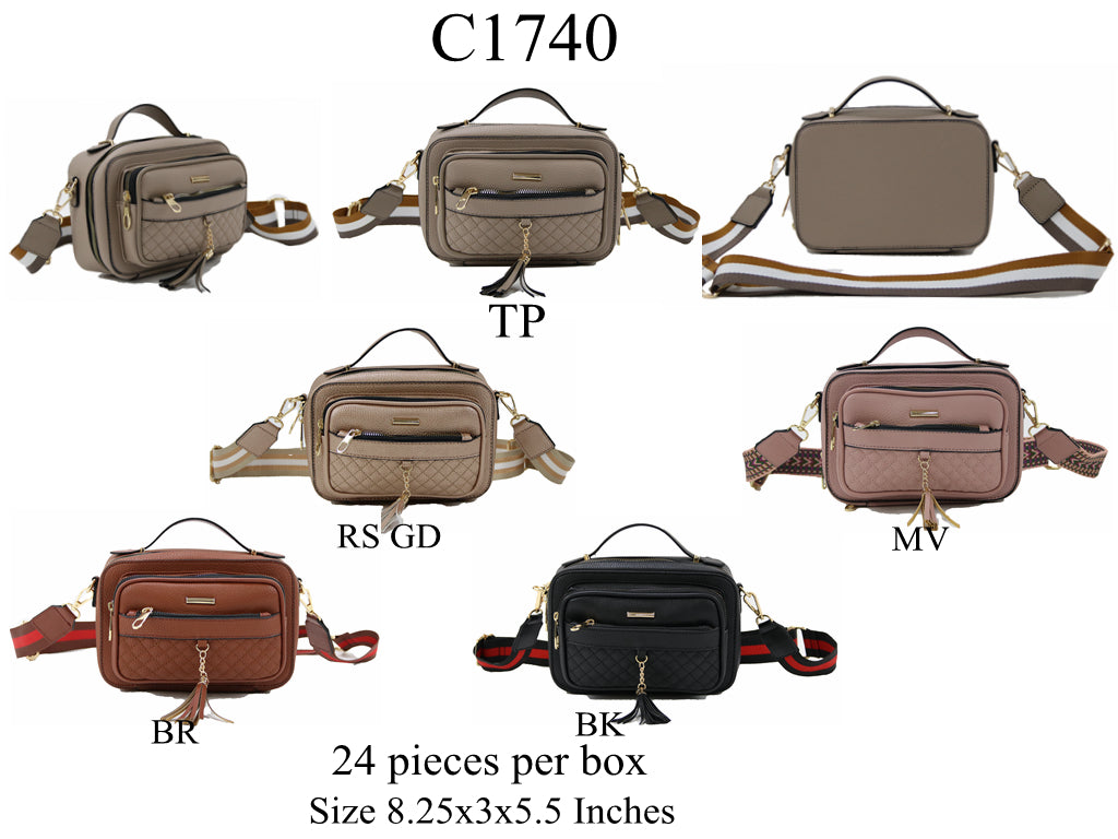 Stylish Crossbody C1740 bag with adjustable strap and multiple pockets.