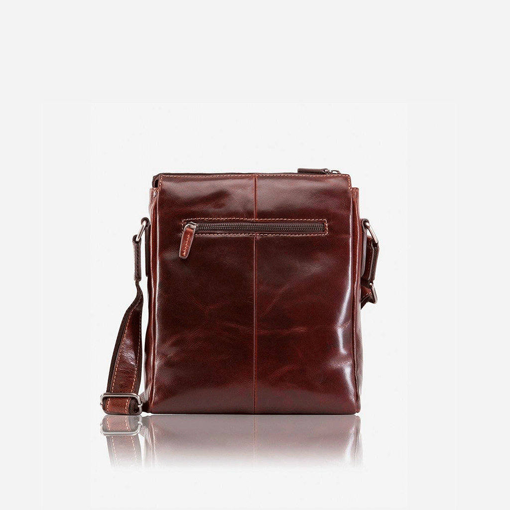 Crossbody Organiser Bag in Tobacco color with zip top and RFID pocket, ideal for secure travel and everyday use.