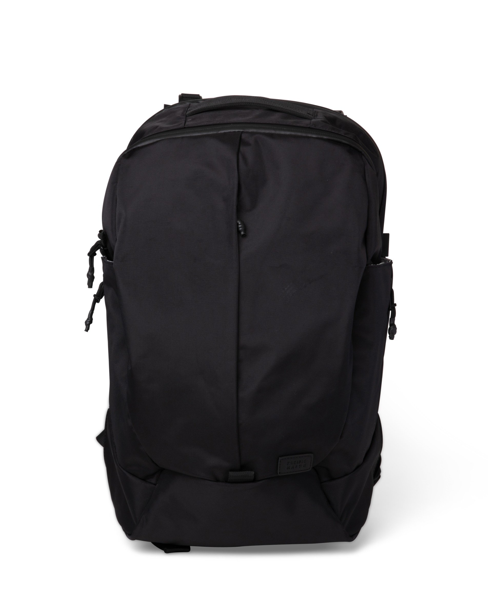 Cus Black Backpack featuring water-repellent nylon, spacious compartments, and removable accessories for versatile use.