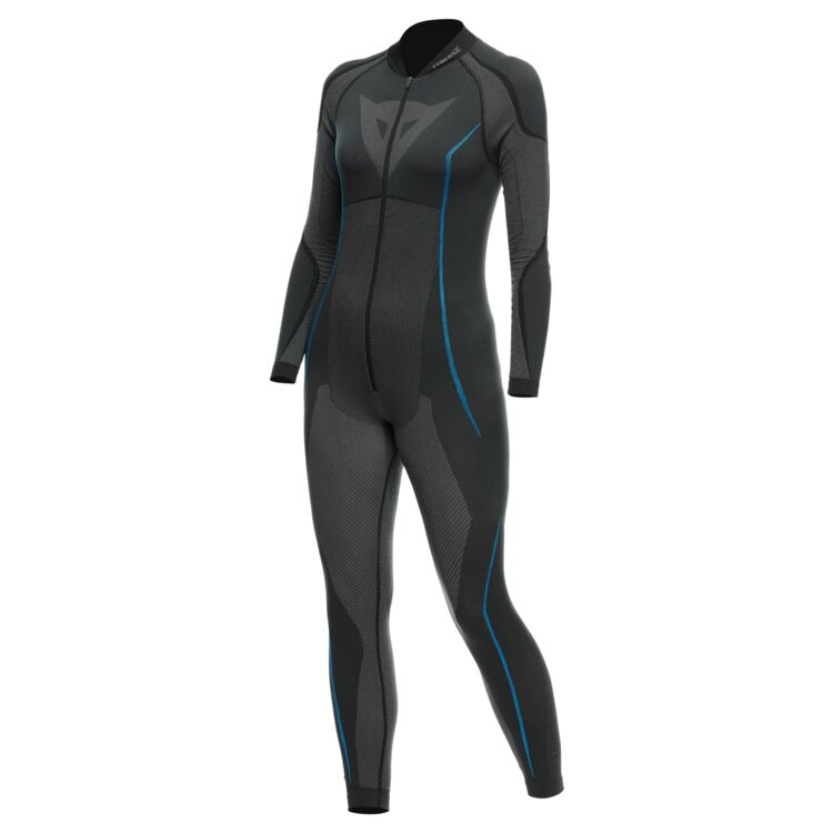 Dainese Dry Women's Suit showcasing seamless design and eco-friendly materials, ideal for year-round riding comfort.