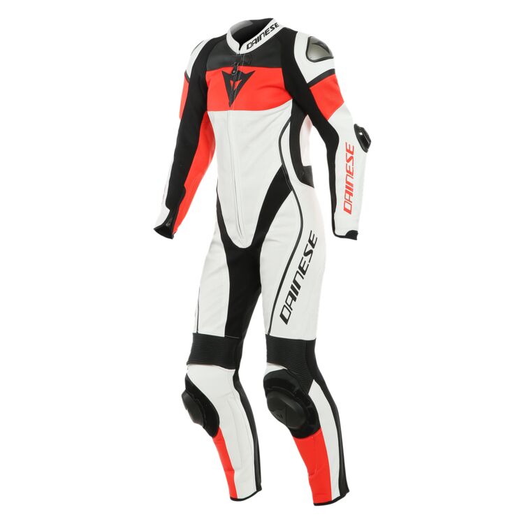 Dainese Imatra Perforated Women's Race Suit showcasing full grain cowhide leather, perforations for breathability, and advanced protective features.