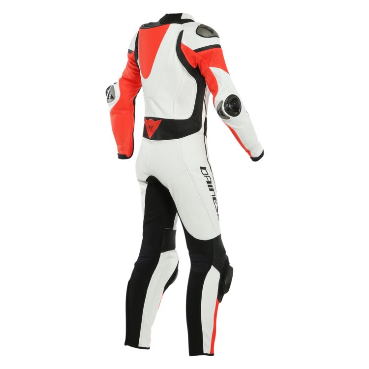 Dainese Imatra Perforated Women's Race Suit showcasing full grain cowhide leather, perforations for breathability, and advanced protective features.