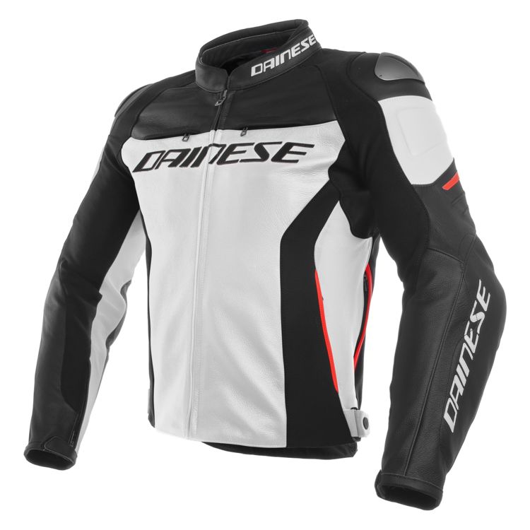 Dainese Racing 3 Leather Jacket showcasing premium Tutu cowhide leather and co-injected shoulder protection.