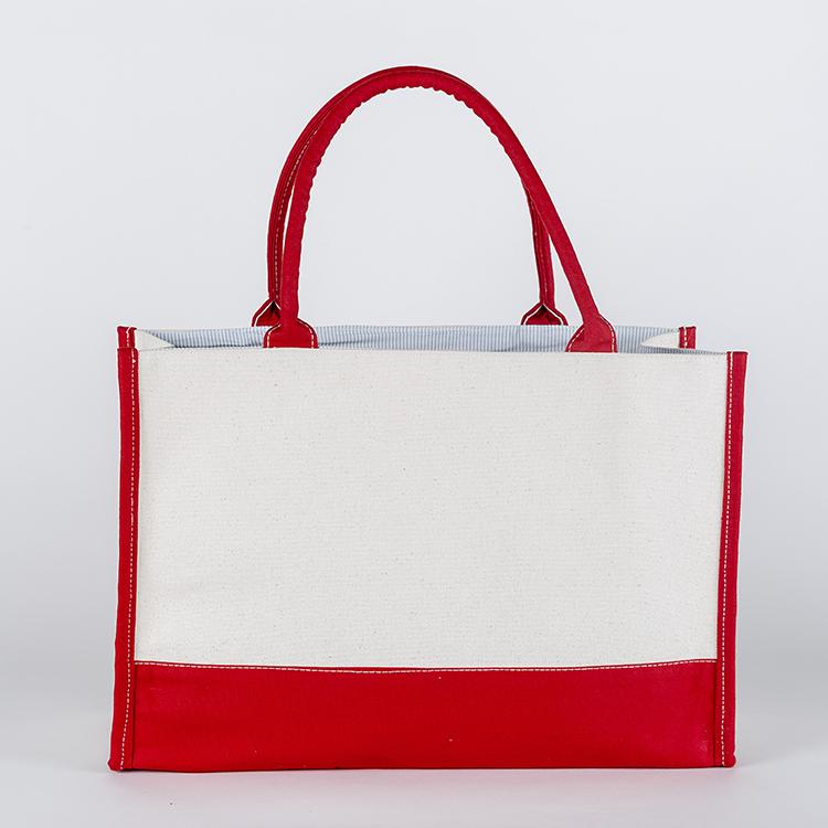 Deluxe Market Tote in heavyweight canvas with contrasting trim colors, featuring a boxy design and interior pocket.