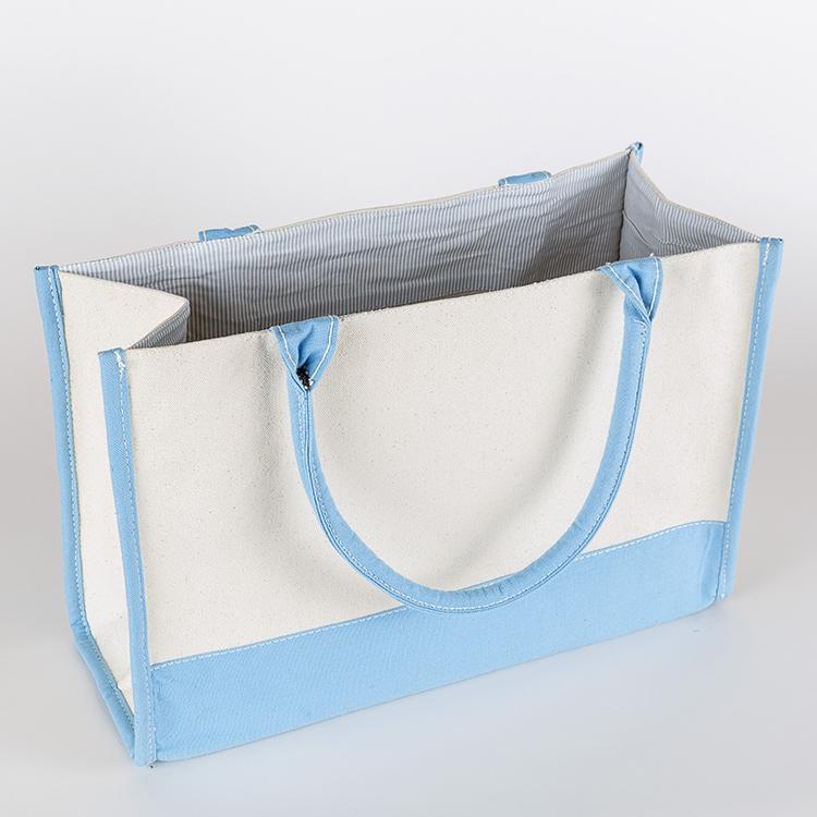 Deluxe Market Tote in heavyweight canvas with contrasting trim colors, featuring a boxy design and interior pocket.