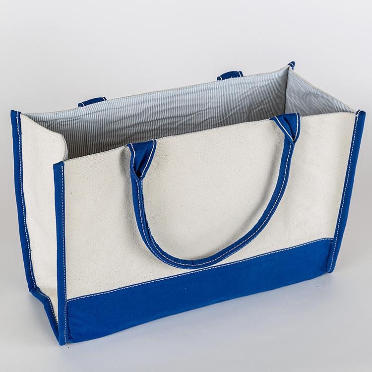 Deluxe Market Tote in heavyweight canvas with contrasting trim colors, featuring a boxy design and interior pocket.