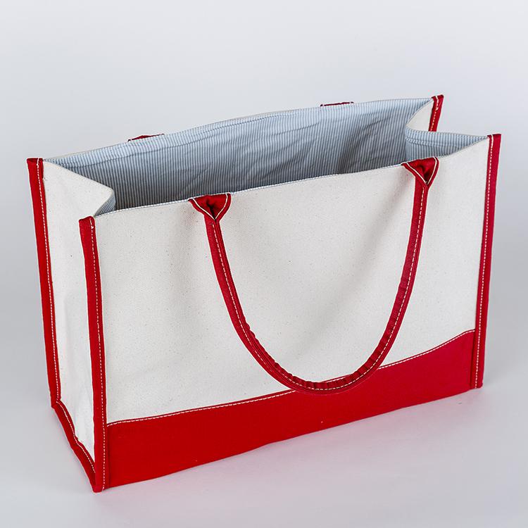 Deluxe Market Tote in heavyweight canvas with contrasting trim colors, featuring a boxy design and interior pocket.