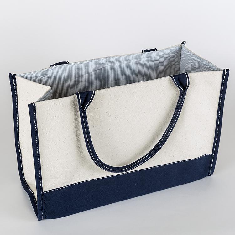 Deluxe Market Tote in heavyweight canvas with contrasting trim colors, featuring a boxy design and interior pocket.