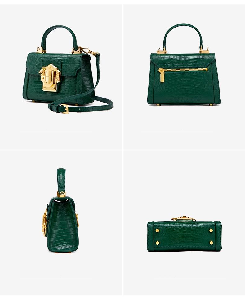 Designer Serpentine Lock Handbag made of split leather, featuring a stylish serpentine pattern and lock decoration, available in multiple colors.