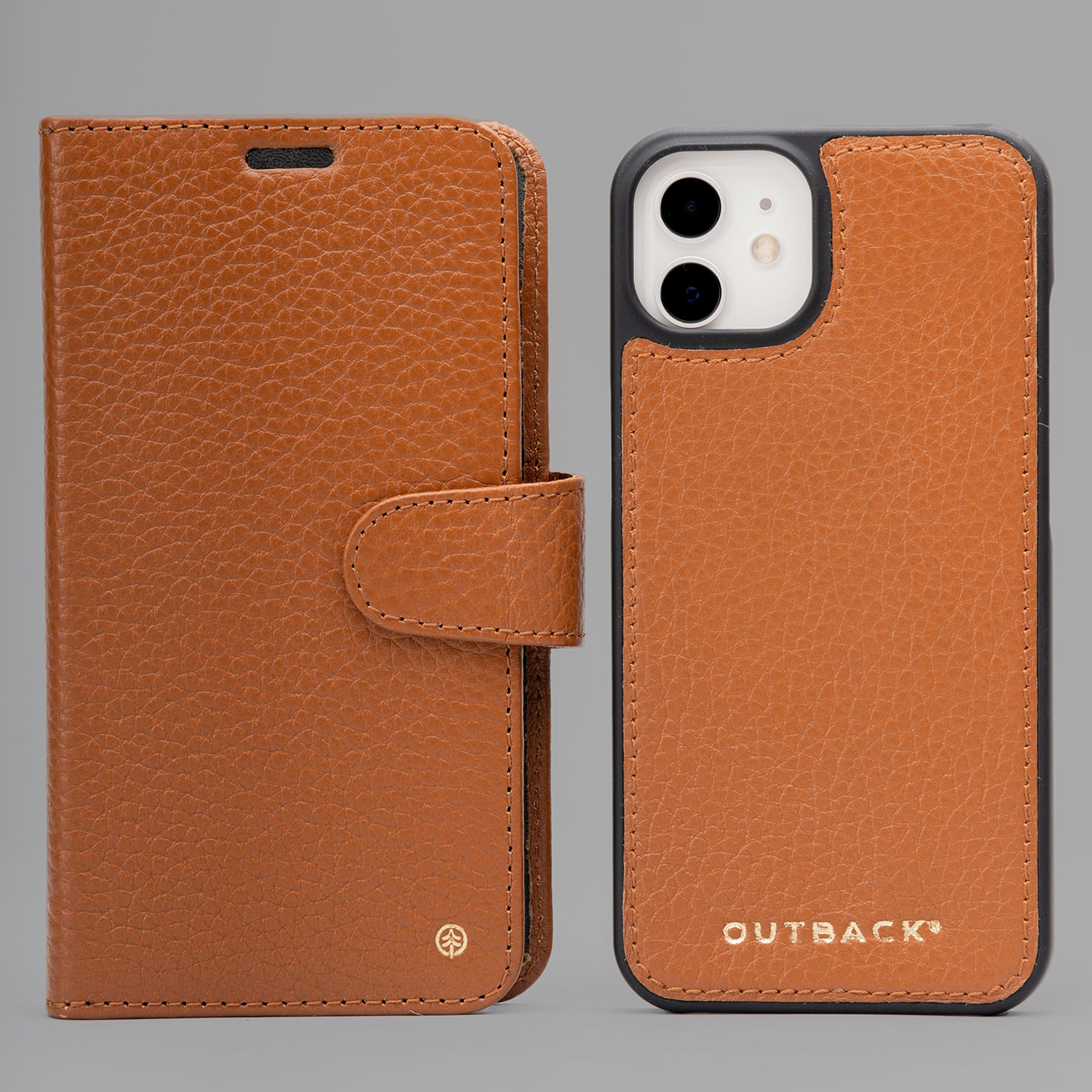 Detachable iPhone Case made from premium full-grain leather, featuring credit card slots and a currency pocket, showcasing its sleek design.