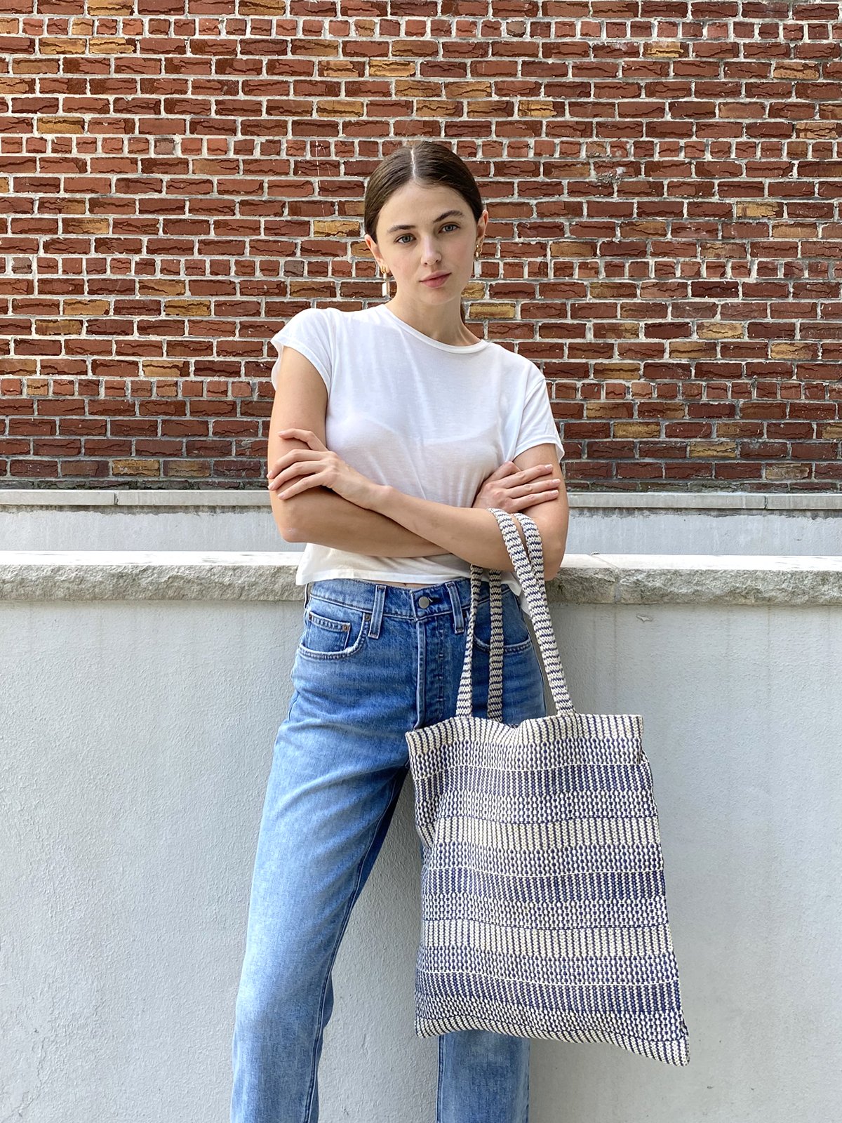 Dobi Daily Bag in Blue, made from handwoven jute-cotton fabric with soft handles, perfect for everyday use.