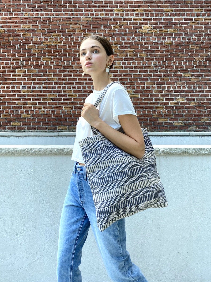 Dobi Daily Bag in Blue, made from handwoven jute-cotton fabric with soft handles, perfect for everyday use.