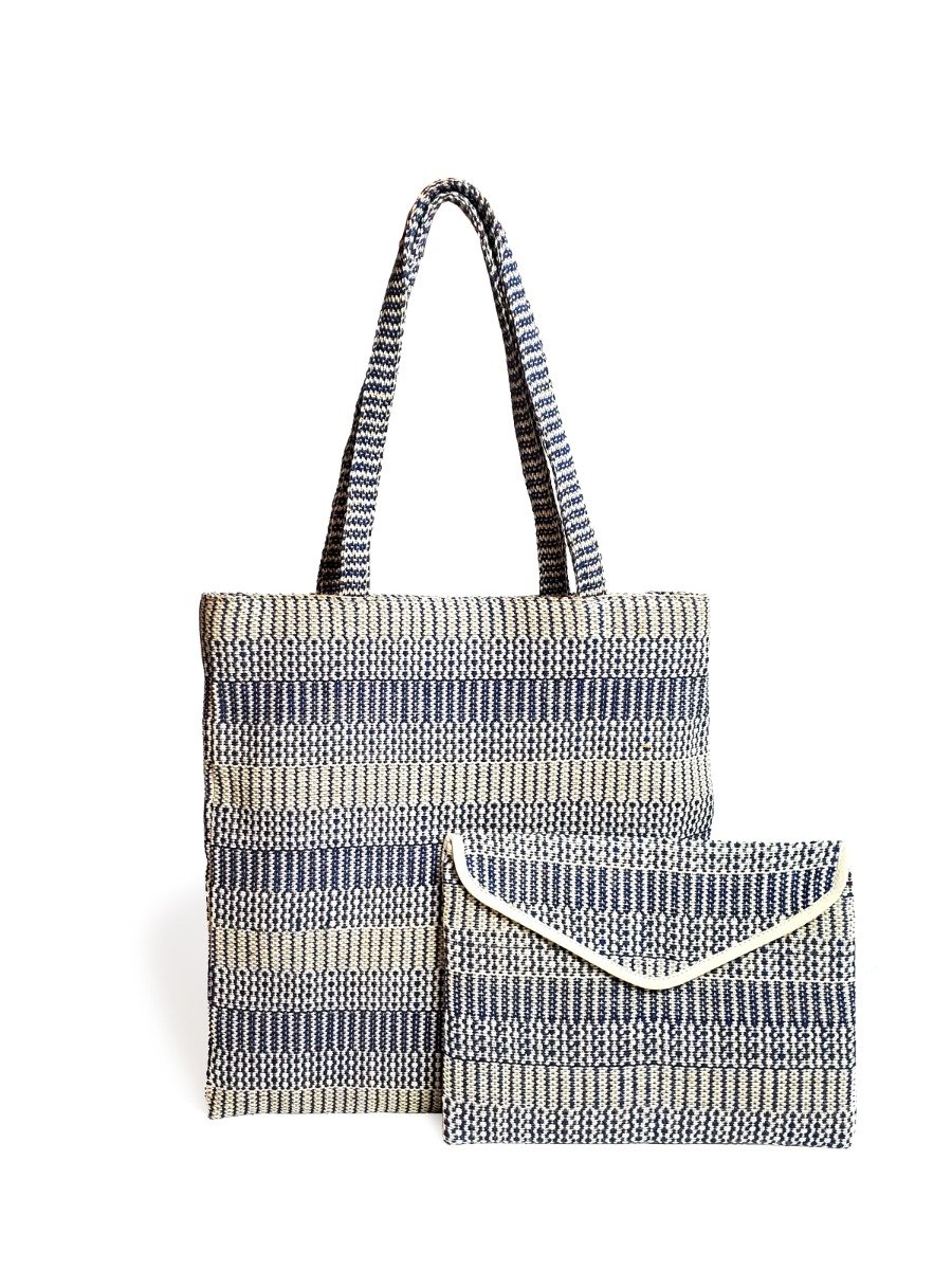 Dobi Daily Bag in Blue, made from handwoven jute-cotton fabric with soft handles, perfect for everyday use.