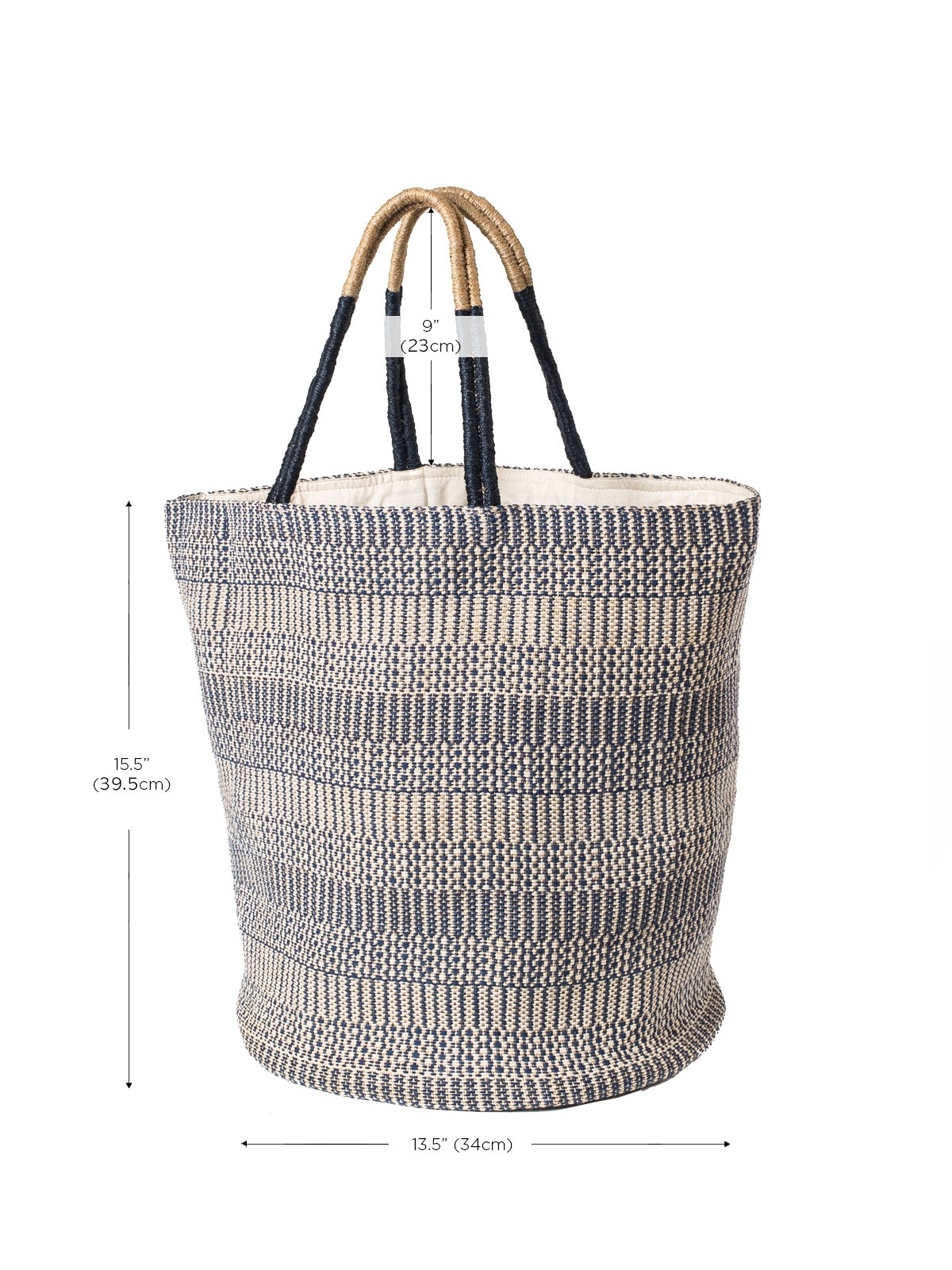 Dobi Shoulder Tote in Blue, spacious and stylish with a round bottom design, handmade from jute-cotton fabric.